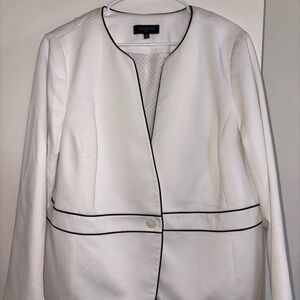 Talbots White And Black Cotton Blend Lined Plus Size Blazer Jacket Size 14W